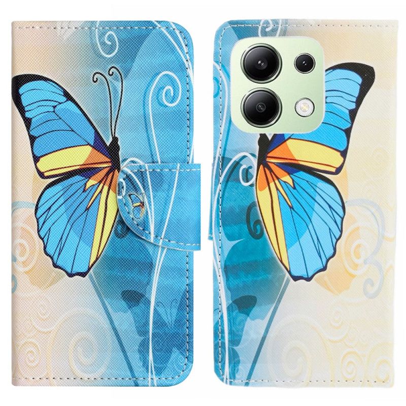 Skórzany Futerał Xiaomi Redmi Note 13 4g Etui Na Telefon Żółty I Niebieski Motyl