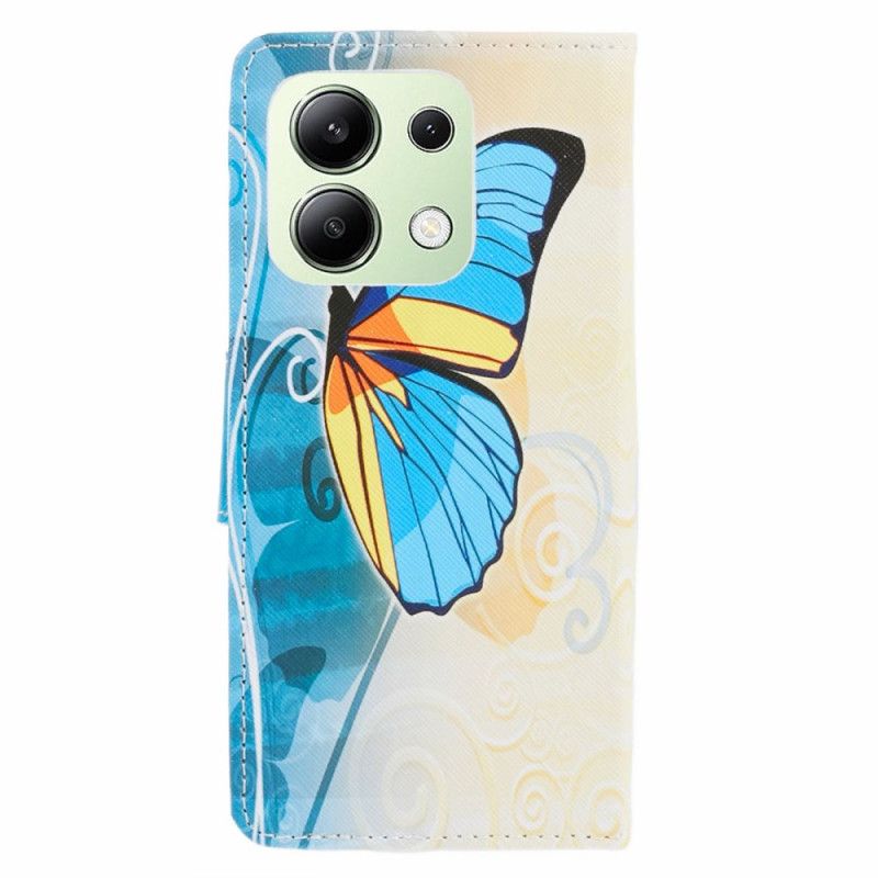 Skórzany Futerał Xiaomi Redmi Note 13 4g Etui Na Telefon Żółty I Niebieski Motyl