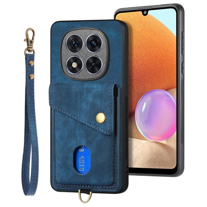 Etui Do Xiaomi Redmi Note 14 Pro 5g Uchwyt Na Karty I Smycz Z Imitacji Skóry