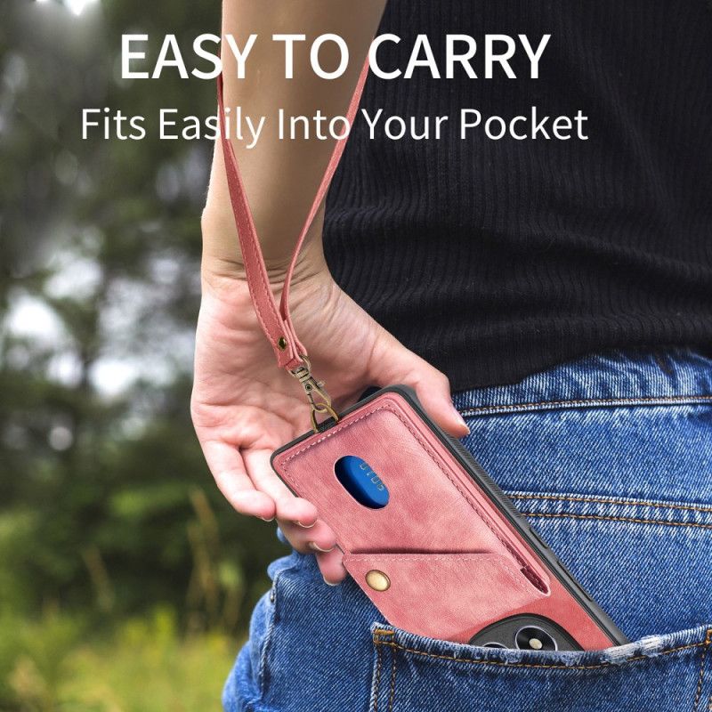 Etui Do Xiaomi Redmi Note 14 Pro 5g Uchwyt Na Karty I Smycz Z Imitacji Skóry