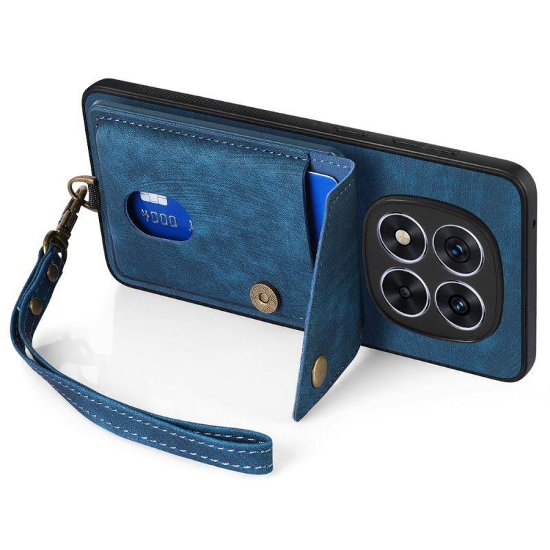 Etui Do Xiaomi Redmi Note 14 Pro 5g Uchwyt Na Karty I Smycz Z Imitacji Skóry