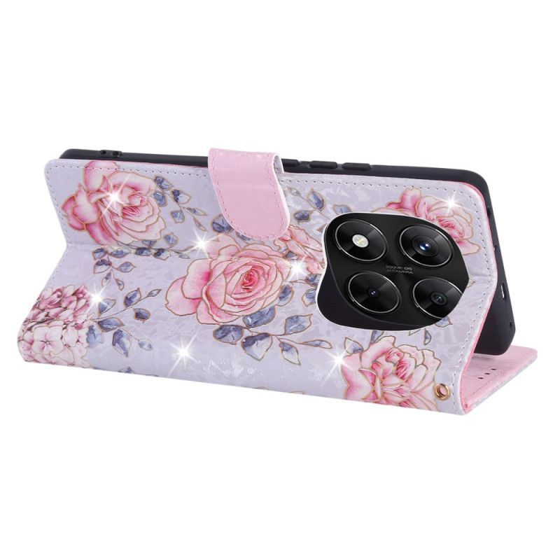 Etui Folio Xiaomi Redmi Note 14 Pro 5g Kwiatowy Wzór Blokujący Rfid Etui Ochronne