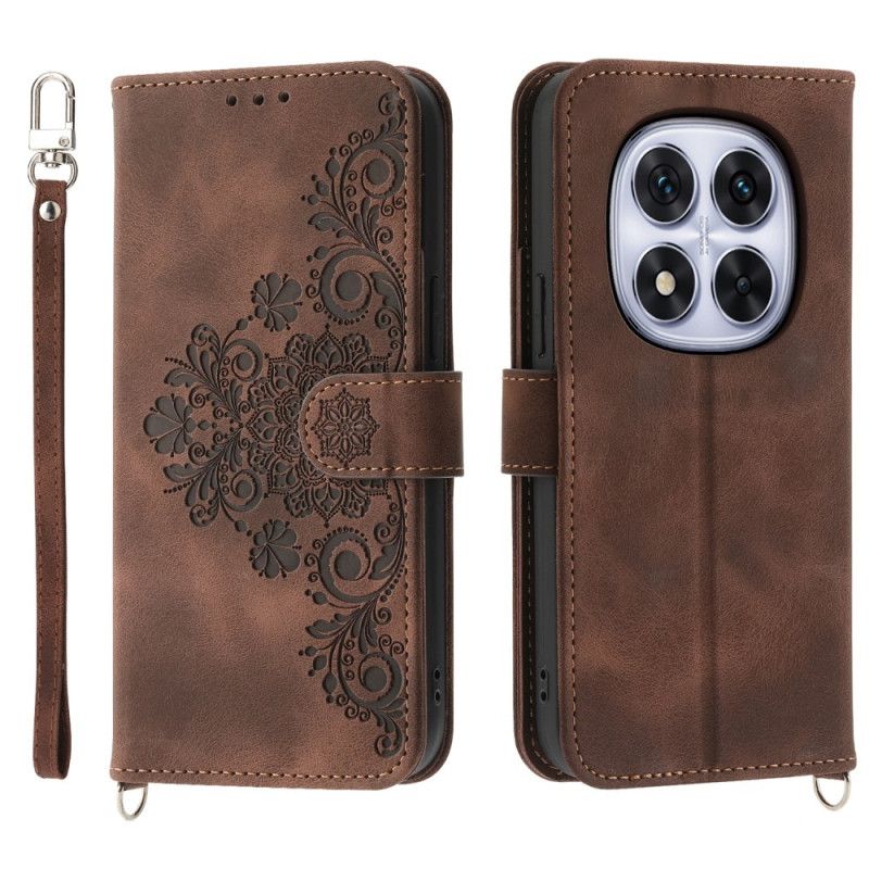 Etui Folio Xiaomi Redmi Note 14 Pro 5g Wzór Koronki Z Paskiem I Paskiem Na Ramię Etui Ochronne