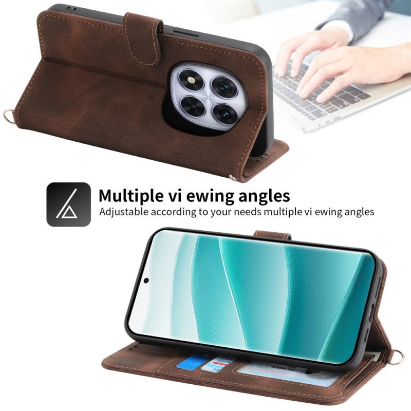 Etui Folio Xiaomi Redmi Note 14 Pro 5g Wzór Koronki Z Paskiem I Paskiem Na Ramię Etui Ochronne