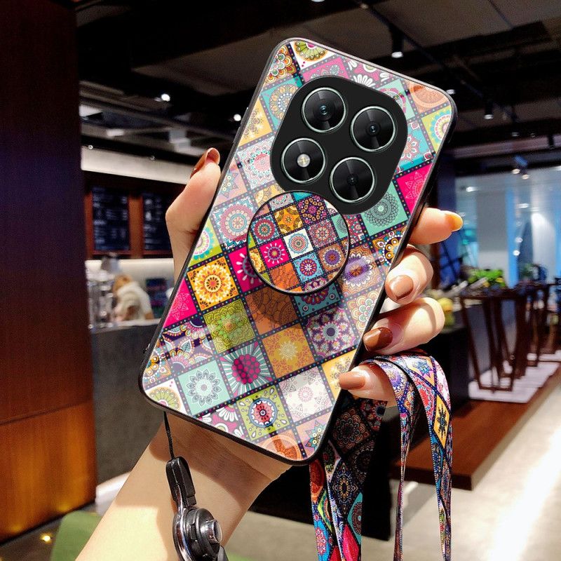 Etui Xiaomi Redmi Note 14 Pro 5g Patchworkowy Uchwyt Na Pasek I Pierścionki