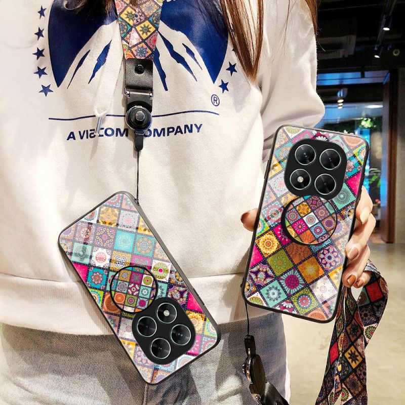 Etui Xiaomi Redmi Note 14 Pro 5g Patchworkowy Uchwyt Na Pasek I Pierścionki