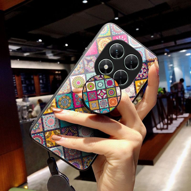 Etui Xiaomi Redmi Note 14 Pro 5g Patchworkowy Uchwyt Na Pasek I Pierścionki