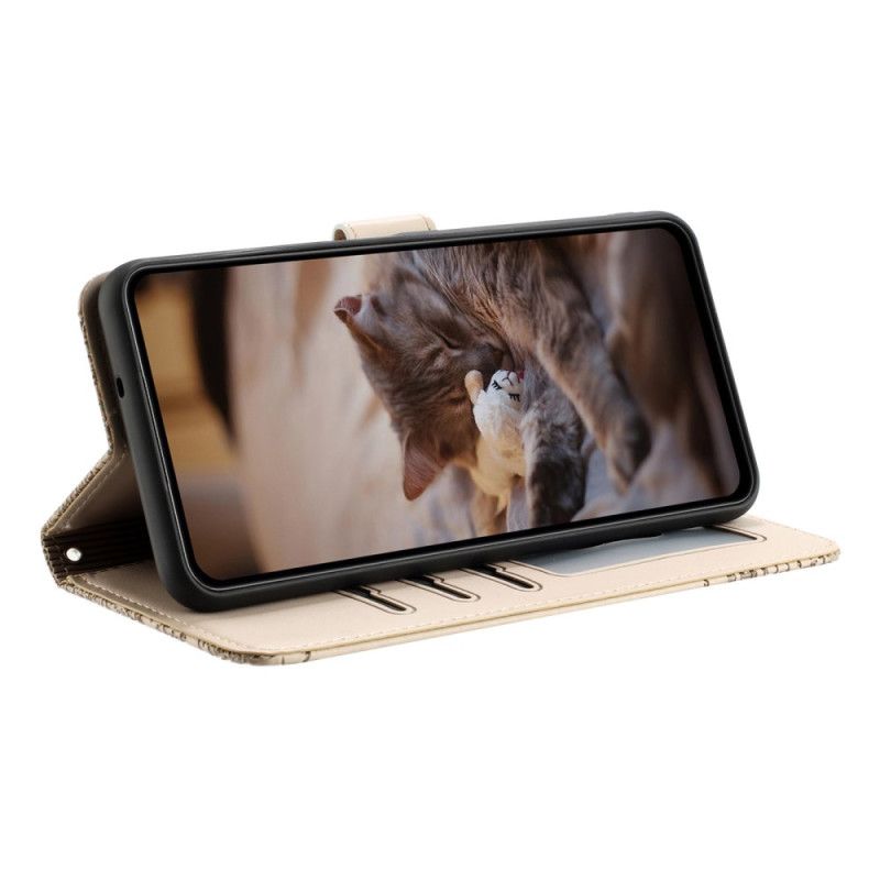 Skórzany Futerał Xiaomi Redmi Note 14 Pro 5g Etui Na Telefon Wzór Kota Z Paskiem