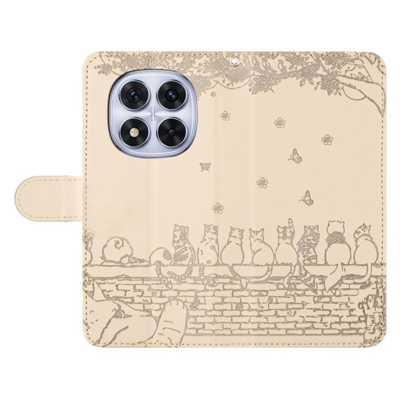 Skórzany Futerał Xiaomi Redmi Note 14 Pro 5g Etui Na Telefon Wzór Kota Z Paskiem