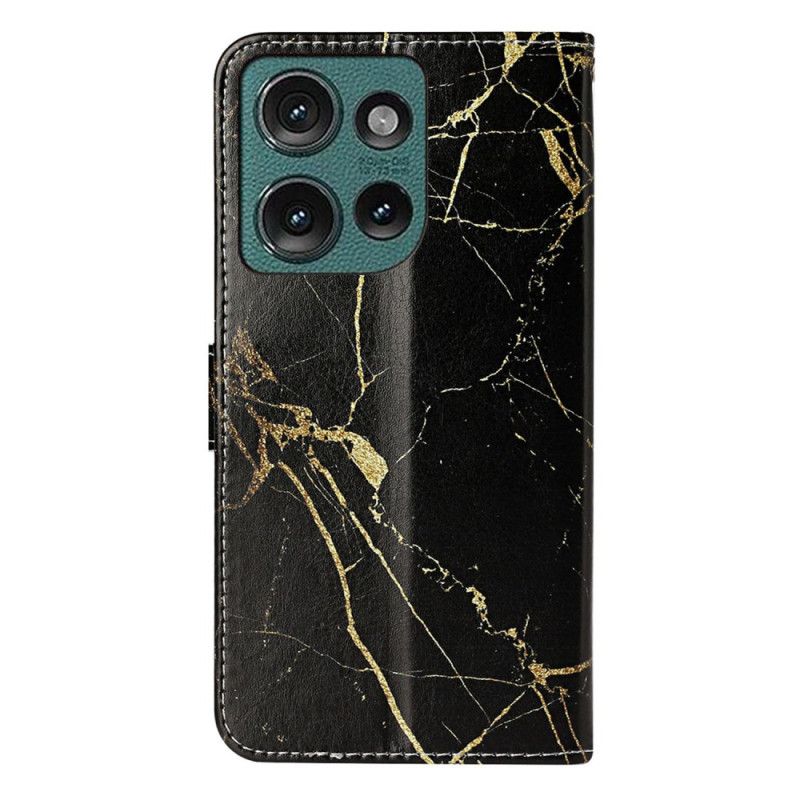 Skórzany Futerał Motorola Edge 50 Etui Na Telefon Złoty I CZarny Marmur