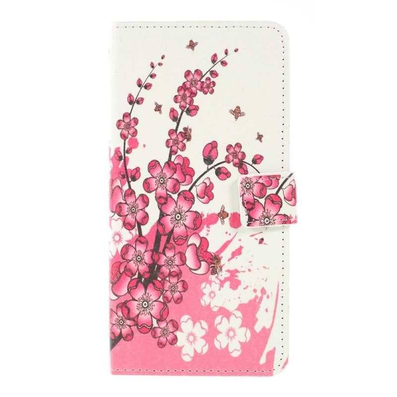 Etui Folio Samsung Galaxy A10 Różowy Magenta Kwiaty Tropikalne