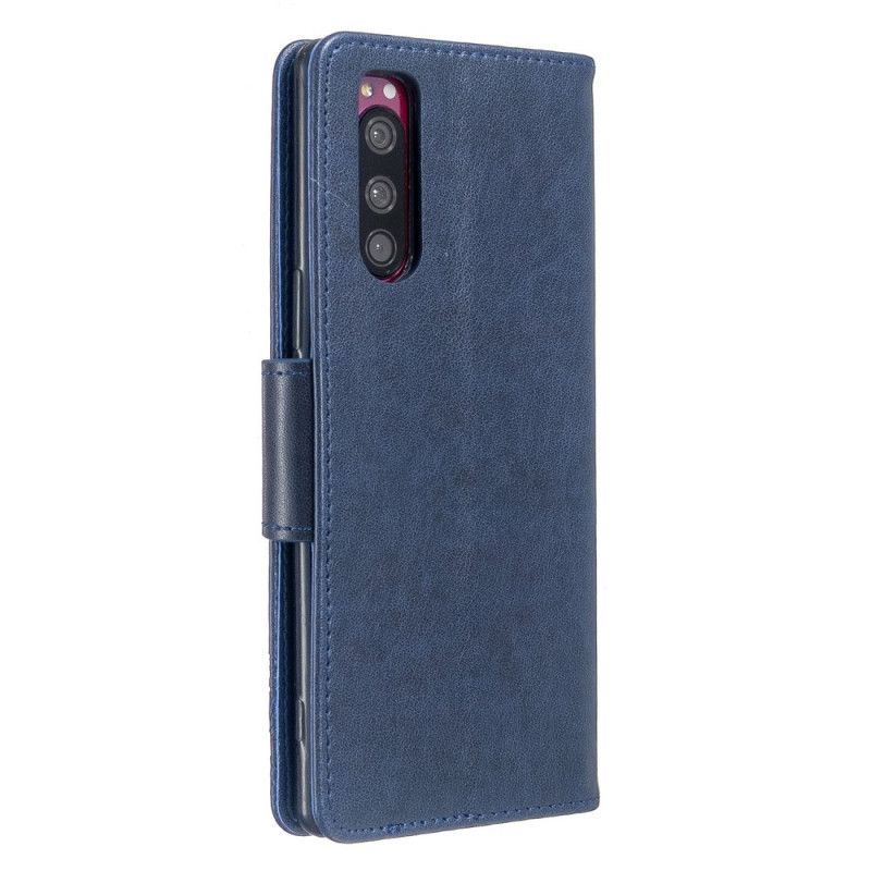 Etui Folio Sony Xperia 5 Ciemnoniebieski Magenta Drukowane Motyle Ze Stringami Etui Ochronne