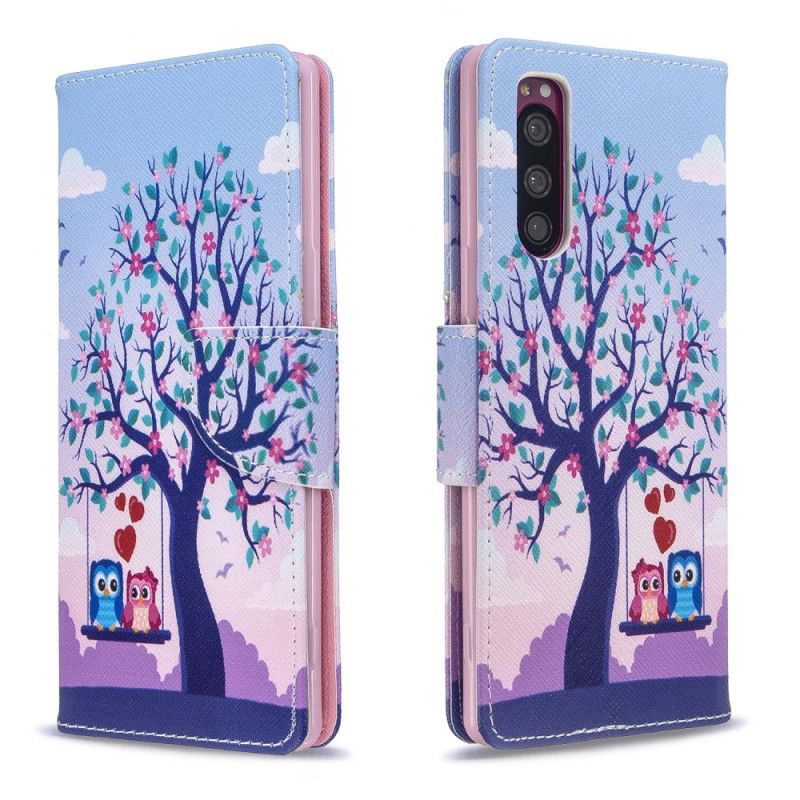 Etui Folio Sony Xperia 5 Sowy Na Huśtawce Etui Ochronne
