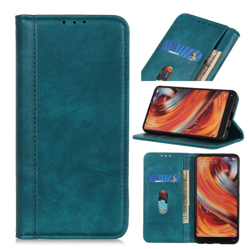 Flip Kotelot Sony Xperia 5 Zielony Czarny Wersja Z Dwoiny Skóry Etui Ochronne