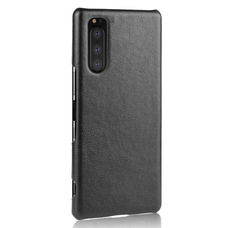 Futerały Sony Xperia 5 Szary Czarny Etui na Telefon Efekt Skóry Liczi