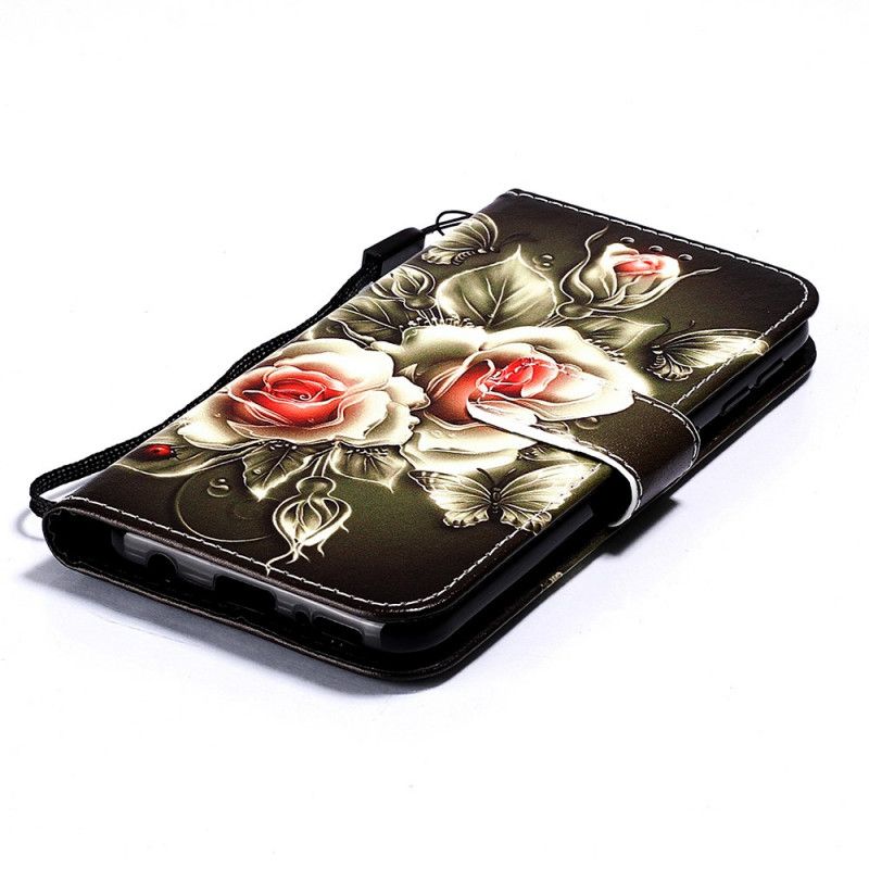 Skórzany Futerał Samsung Galaxy A10e Etui na Telefon Złote Róże