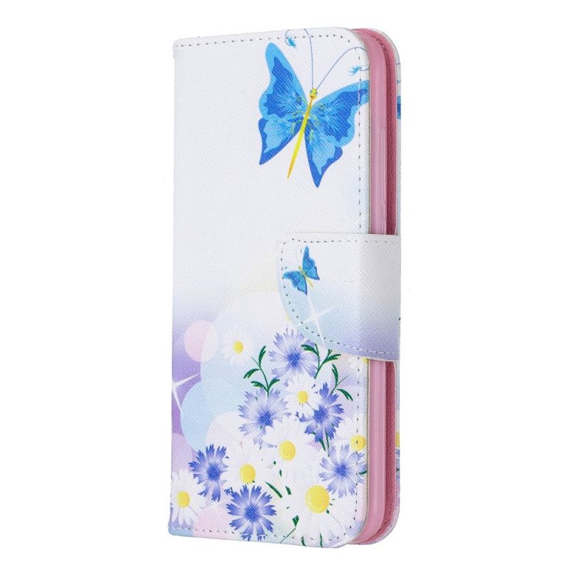Pokrowce Xiaomi Redmi 7A Jasnoniebieski Różowy Malowane Motyle I Kwiaty