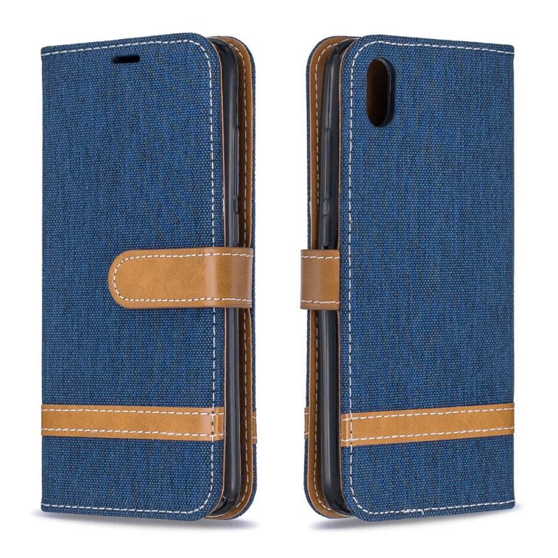 Skórzany Futerał Xiaomi Redmi 7A Szary Czarny Etui na Telefon Efekt Tkaniny I Skóry Ze Stringami