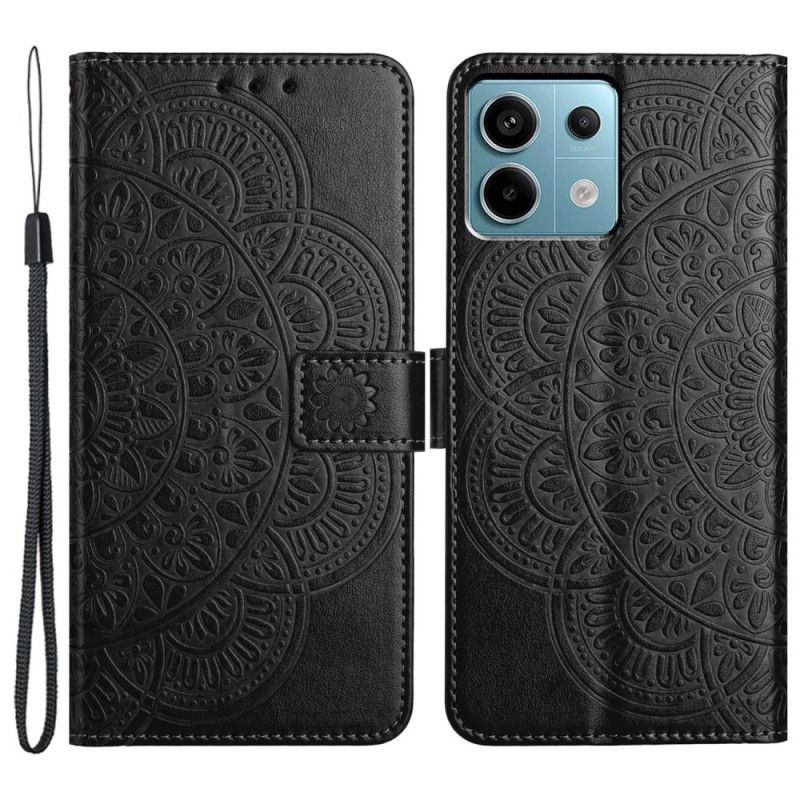 Skórzany Futerał Xiaomi Redmi Note 13 Pro 5g Etui Na Telefon Drukowana Mandala Z Paskiem