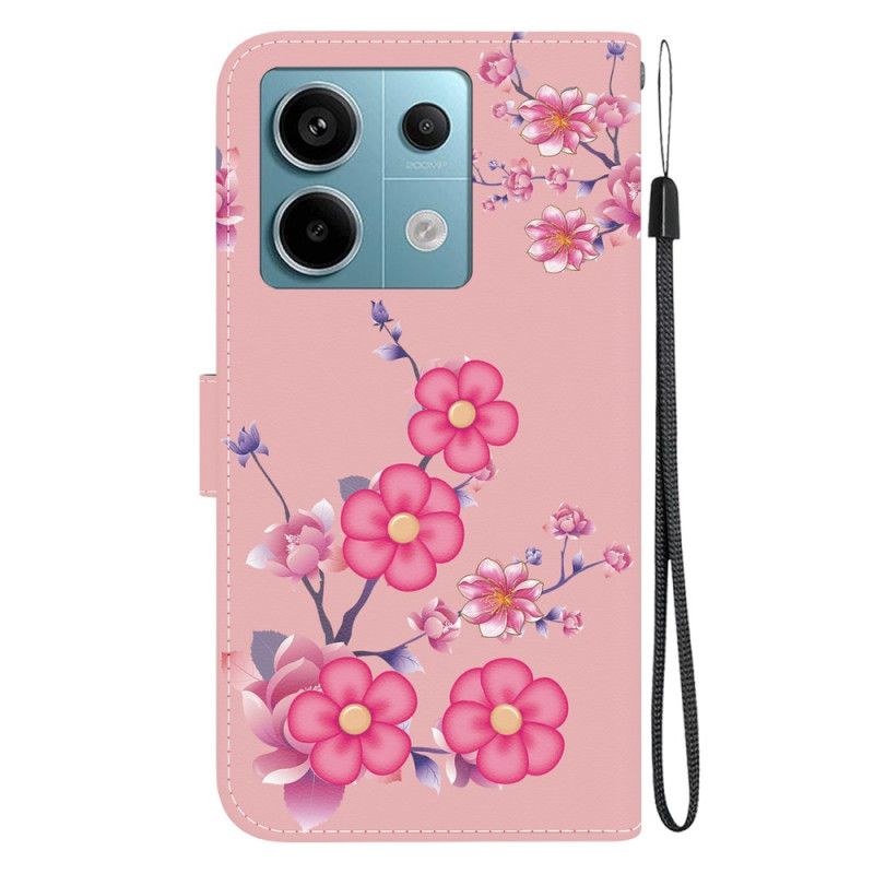 Skórzany Futerał Xiaomi Redmi Note 13 Pro 5g Etui Na Telefon Sakura Z Paskiem