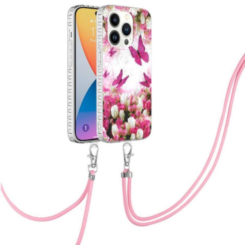 Etui do iPhone 14 Pro ze Sznurkiem Motyle W Stylu Sznurka