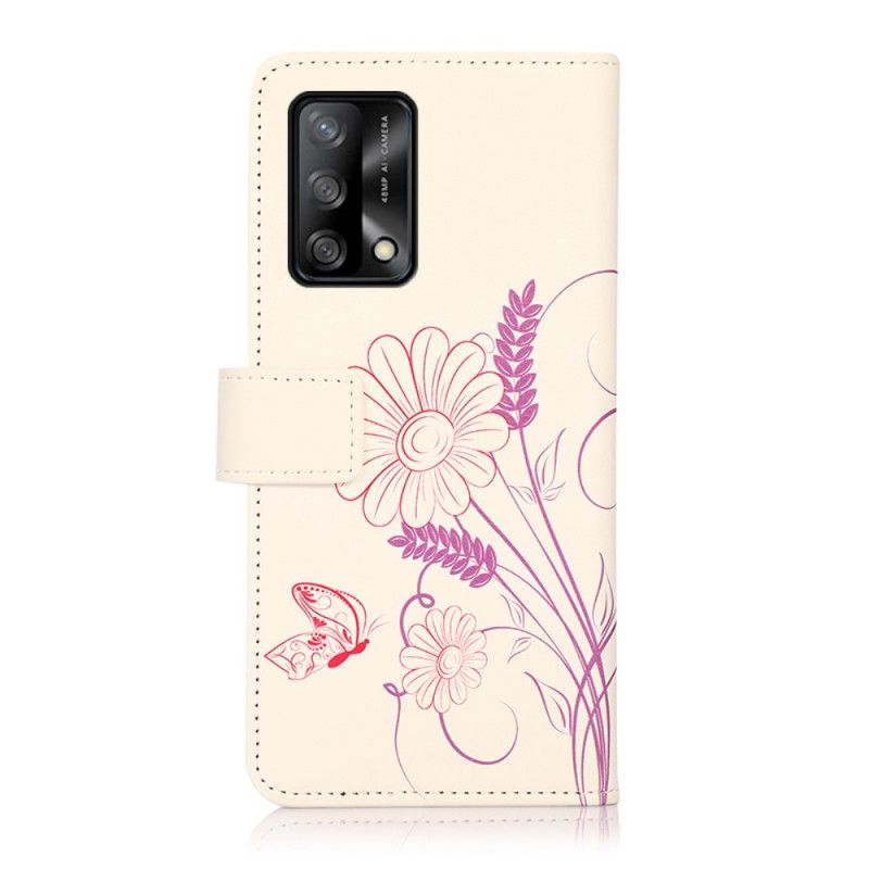 Etui Folio Oppo A74 4g Rysowanie Motyli I Kwiatów