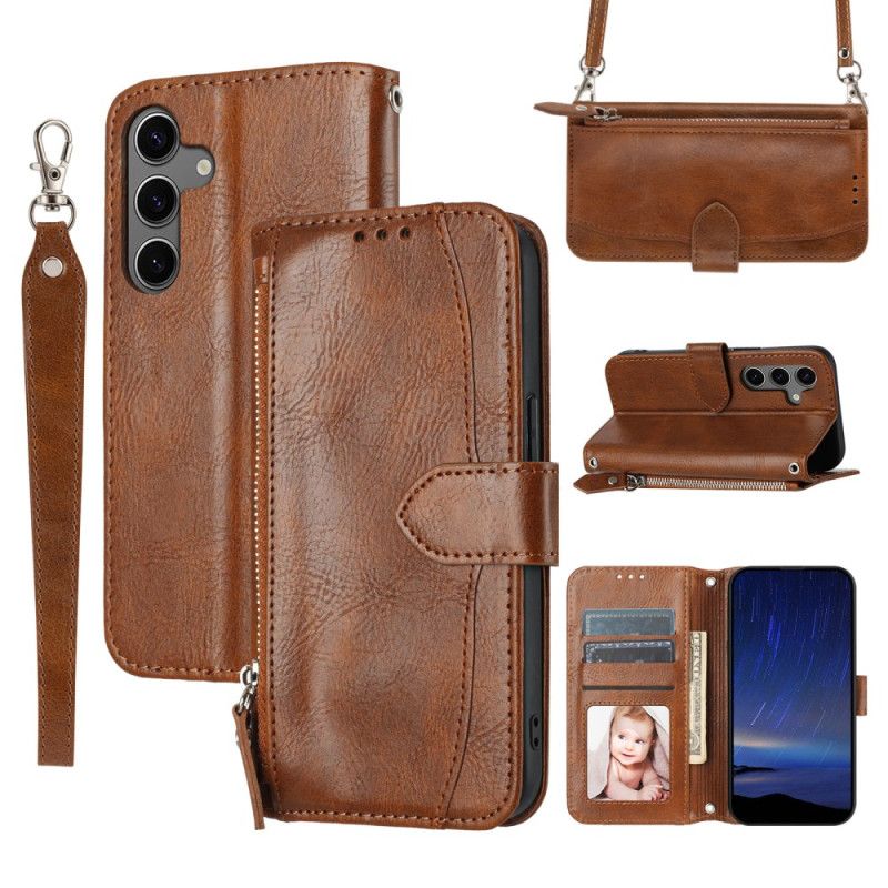 Etui Folio Samsung Galaxy S25 5g Kieszeń Na Zamek Pasek I Pasek Na Ramię Etui Ochronne