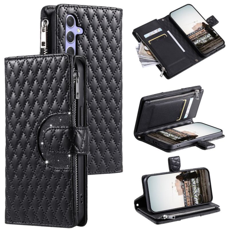 Etui Folio Samsung Galaxy S25 5g Pikowany Portfel Z Zamkiem Błyskawicznym