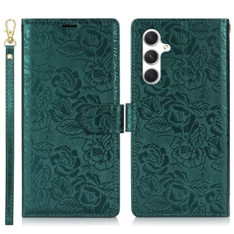 Etui Folio Samsung Galaxy S25 5g Smycz Z Kwiatowym Nadrukiem