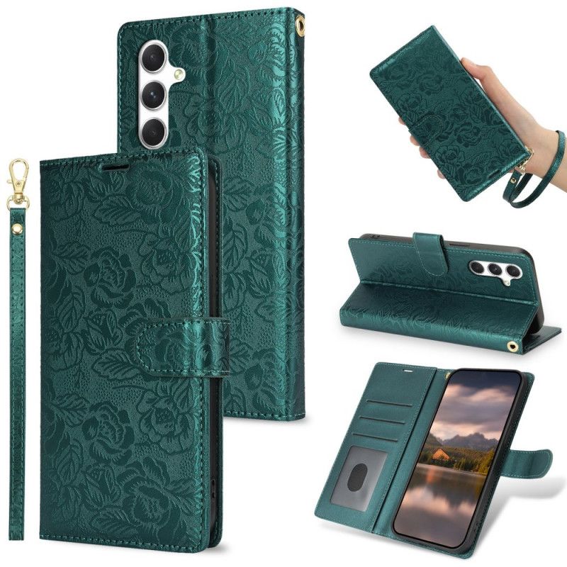 Etui Folio Samsung Galaxy S25 5g Smycz Z Kwiatowym Nadrukiem