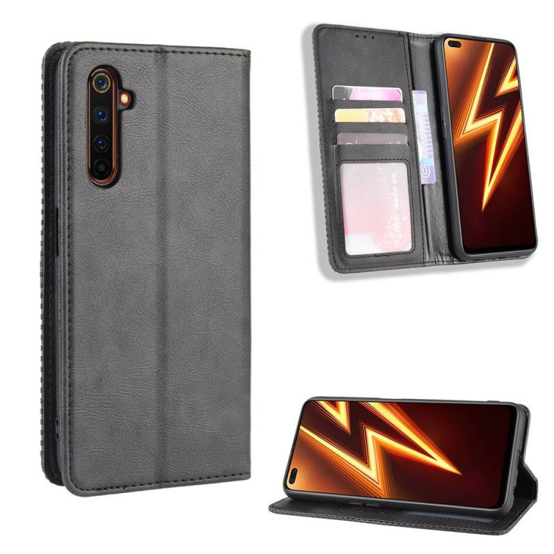 Flip Kotelot Realme X50 Pro Czerwony Czarny Etui na Telefon Stylizowany Efekt Skóry W Stylu Vintage