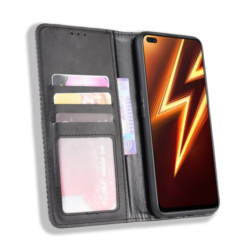 Flip Kotelot Realme X50 Pro Czerwony Czarny Etui na Telefon Stylizowany Efekt Skóry W Stylu Vintage