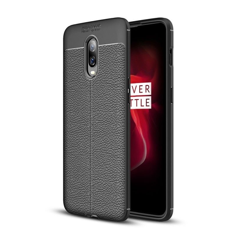 Etui OnePlus 6T Czerwony Czarny Efekt Skóry Z Podwójną Linią Liczi Etui Ochronne