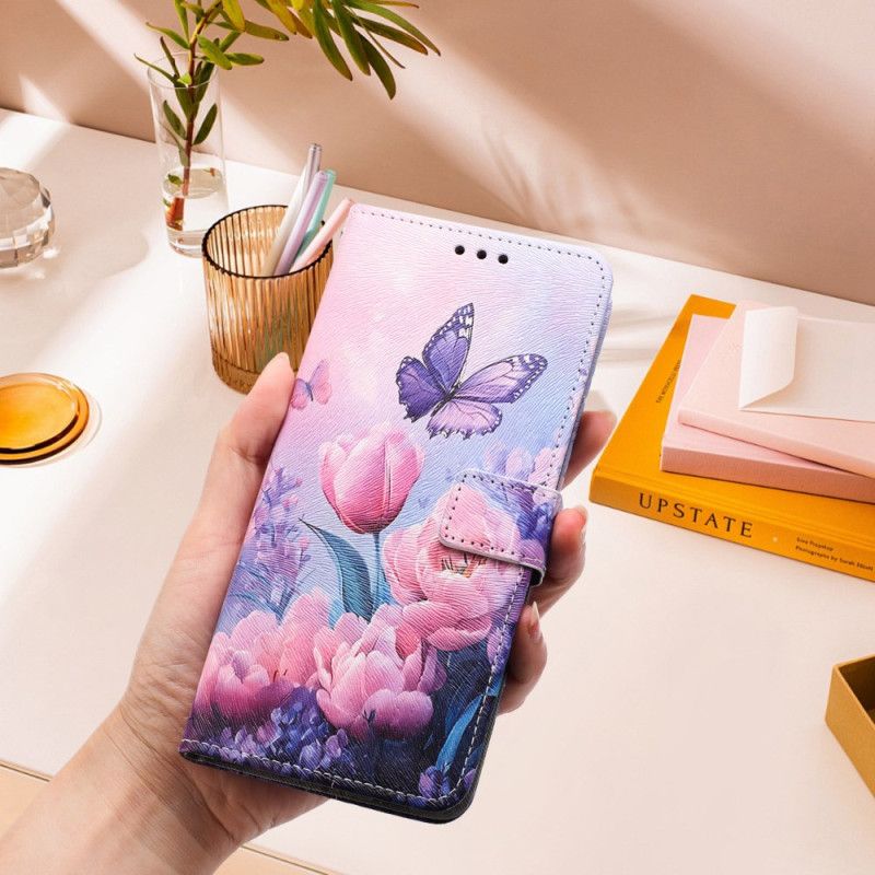 Skórzany Futerał Vivo V60 Lite Etui Na Telefon Tulipany