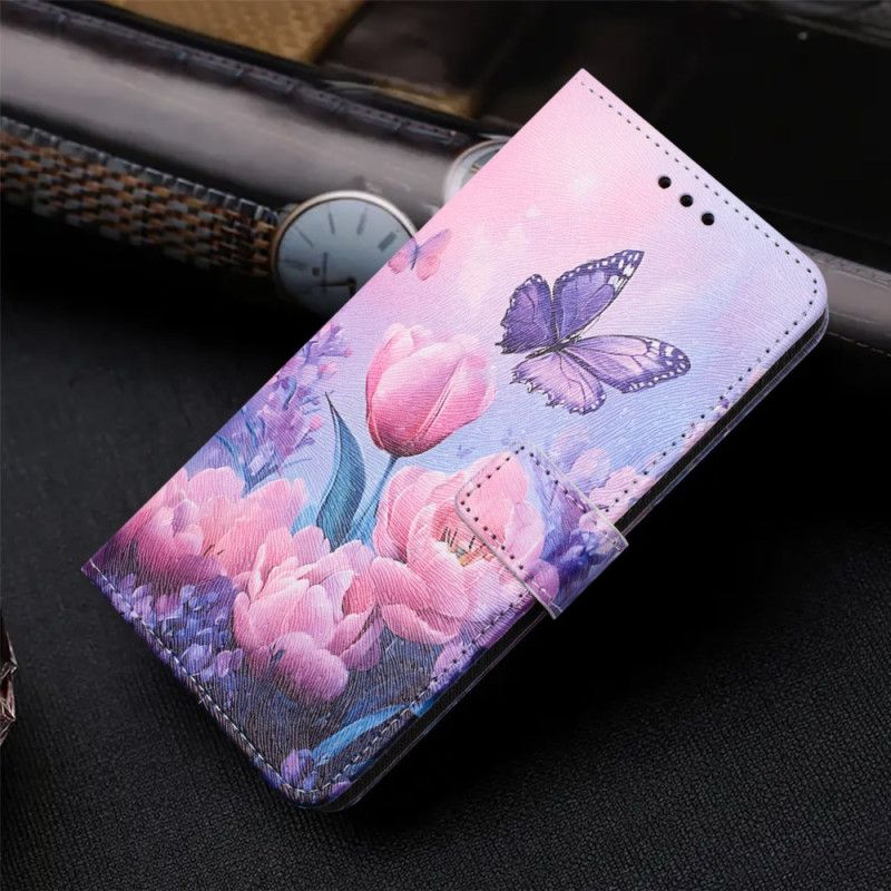 Skórzany Futerał Vivo V60 Lite Etui Na Telefon Tulipany
