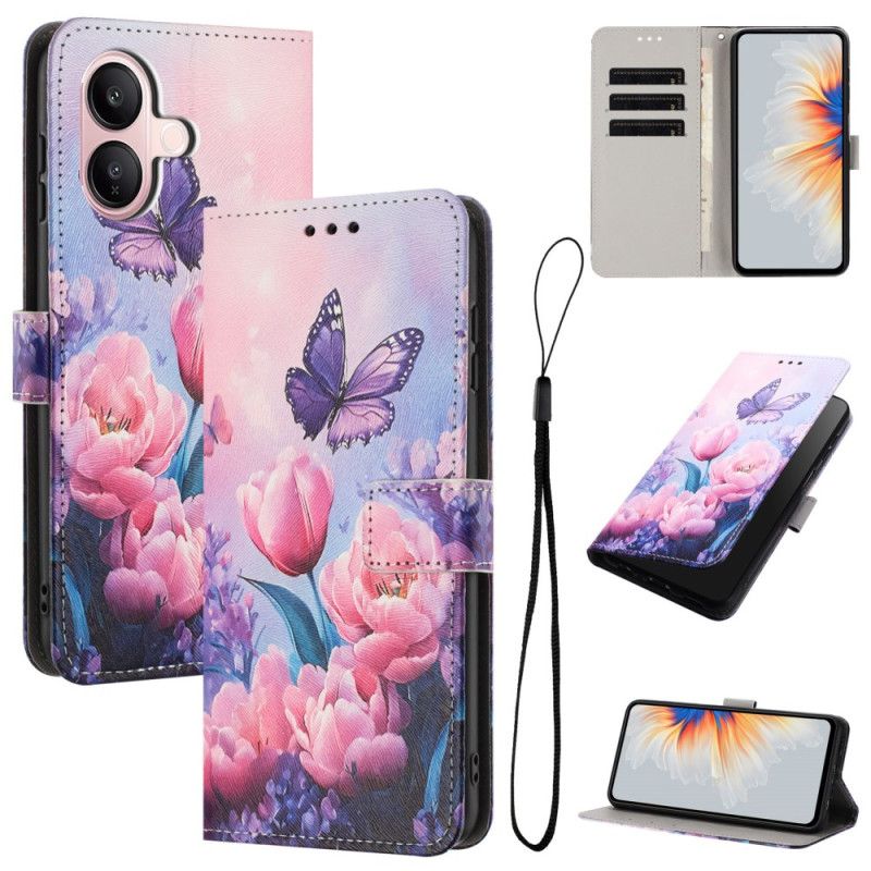 Skórzany Futerał Vivo V60 Lite Etui Na Telefon Tulipany