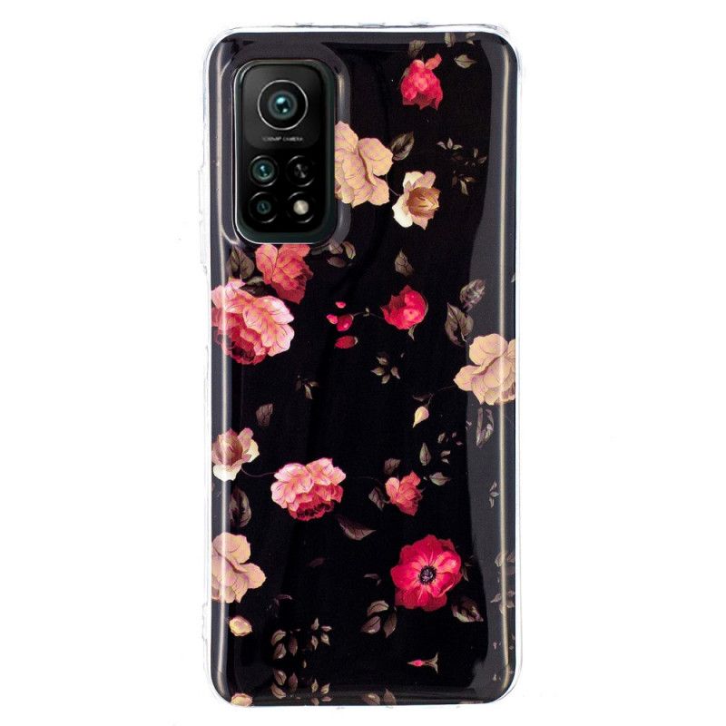 Etui Xiaomi Mi 10T / 10T Pro Czerwony Czarny Fluorescencyjna Seria Kwiatowa Etui Ochronne