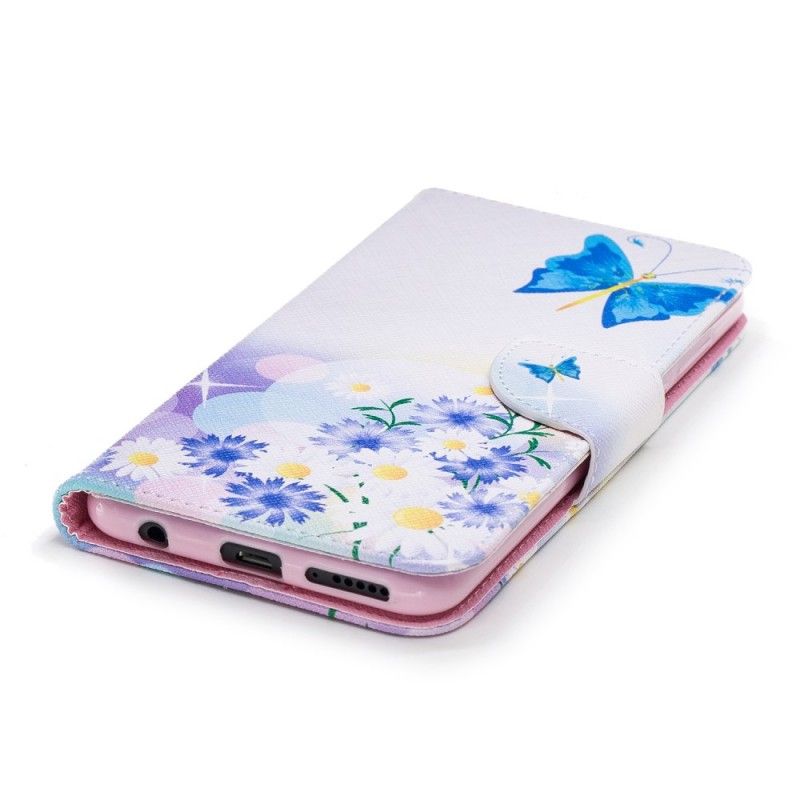 Etui Folio Huawei Y7 2018 Jasnoniebieski Malowane Motyle I Kwiaty