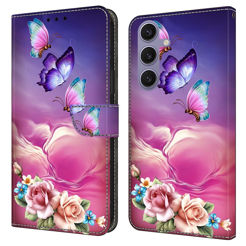 Etui Folio Samsung Galaxy S25 Plus 5g Motyle I Małe Kwiaty Etui Ochronne