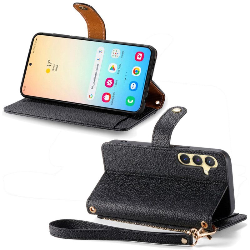 Etui Folio Samsung Galaxy S25 Plus 5g Skórzany Portfel Z Kieszenią Na Suwak Z Anty-rfid Etui Ochronne