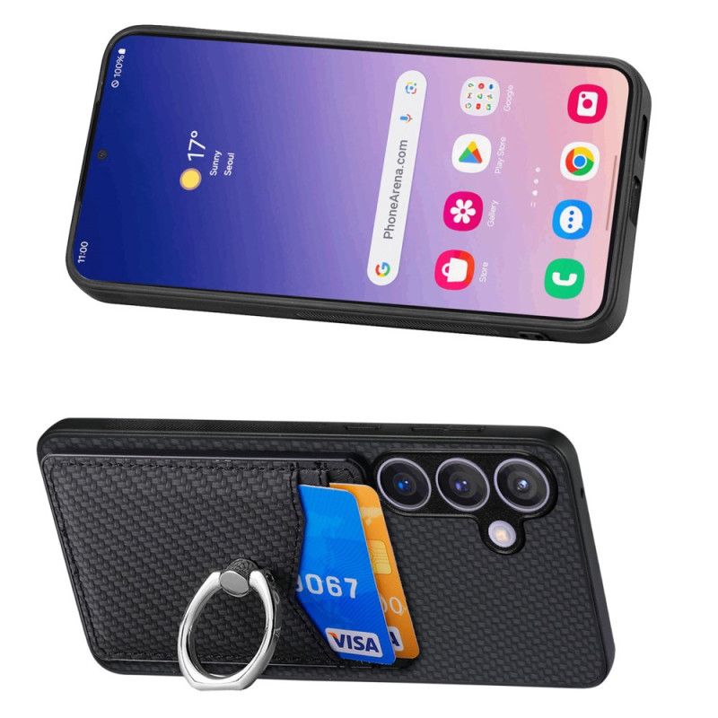 Etui Samsung Galaxy S25 Plus 5g Włókno Węglowe Z Uchwytem Na Karty I Uchwytem Na Pierścionek Etui Ochronne