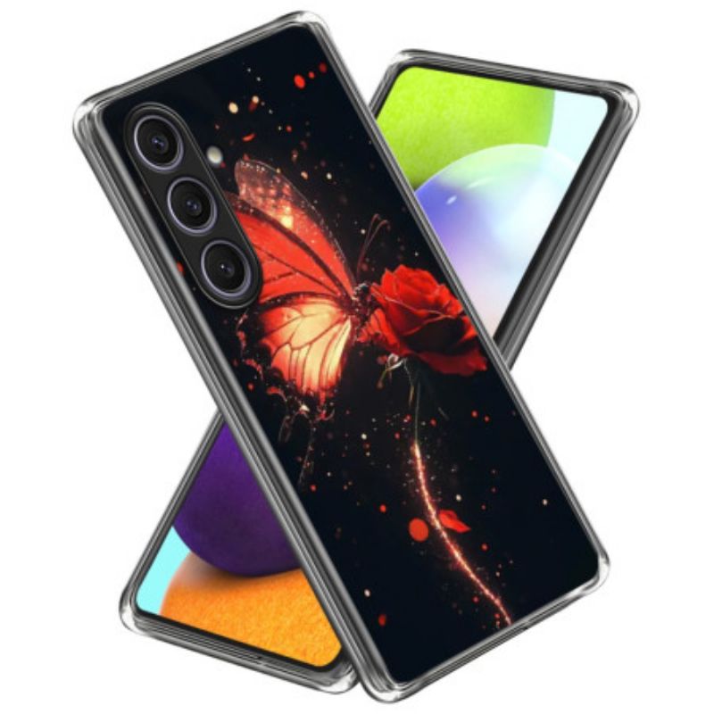 Futerały Samsung Galaxy S25 Plus 5g Etui Na Telefon CZerwony Motyl
