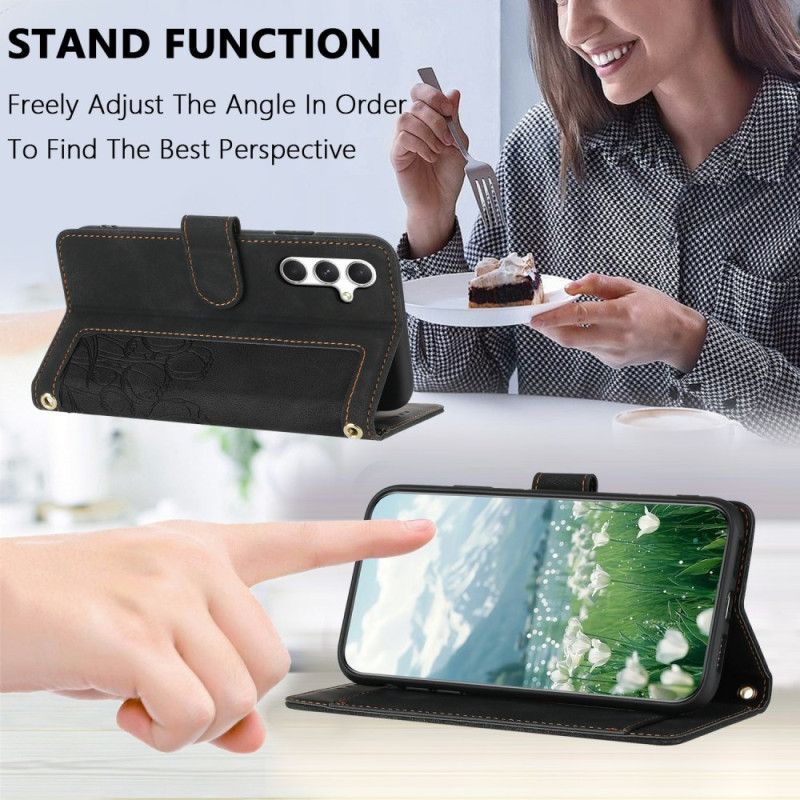 Skórzany Futerał Samsung Galaxy S25 Plus 5g Etui Na Telefon Kwiatowy Efekt Zamszu