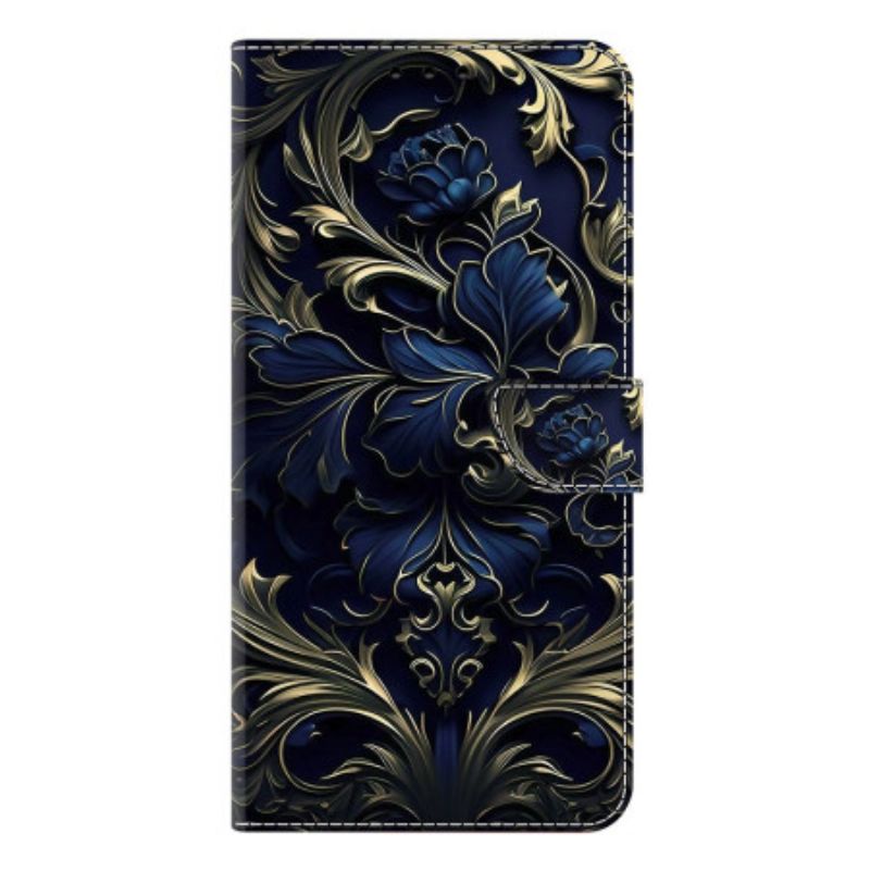 Skórzany Futerał Samsung Galaxy S25 Plus 5g Etui Na Telefon Metaliczny Niebieski Kwiat