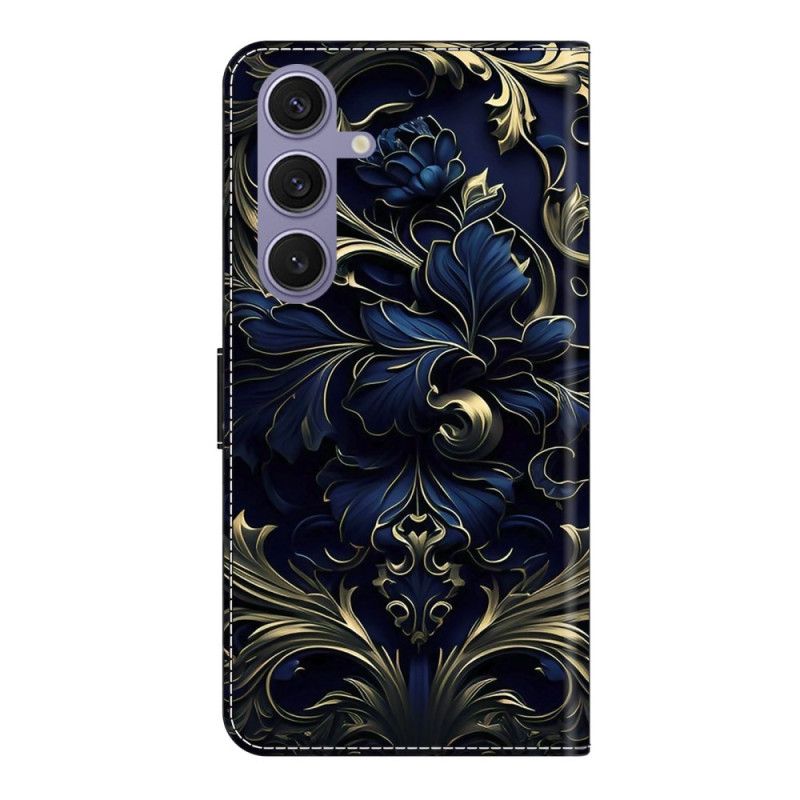 Skórzany Futerał Samsung Galaxy S25 Plus 5g Etui Na Telefon Metaliczny Niebieski Kwiat