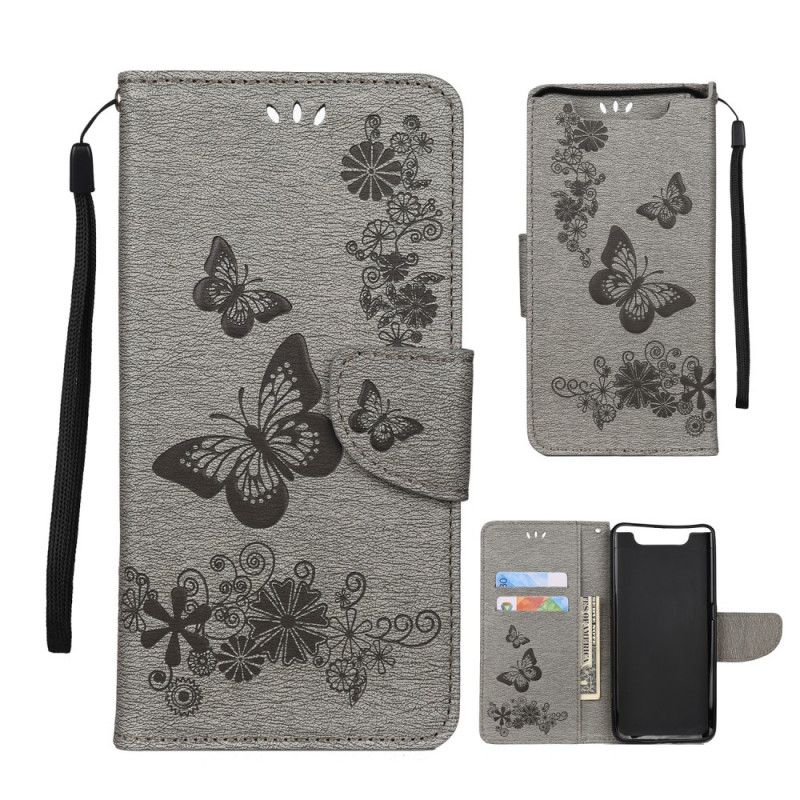 Etui Folio Samsung Galaxy A80 / A90 Szary Czarny Wspaniałe Motyle Stringi Etui Ochronne