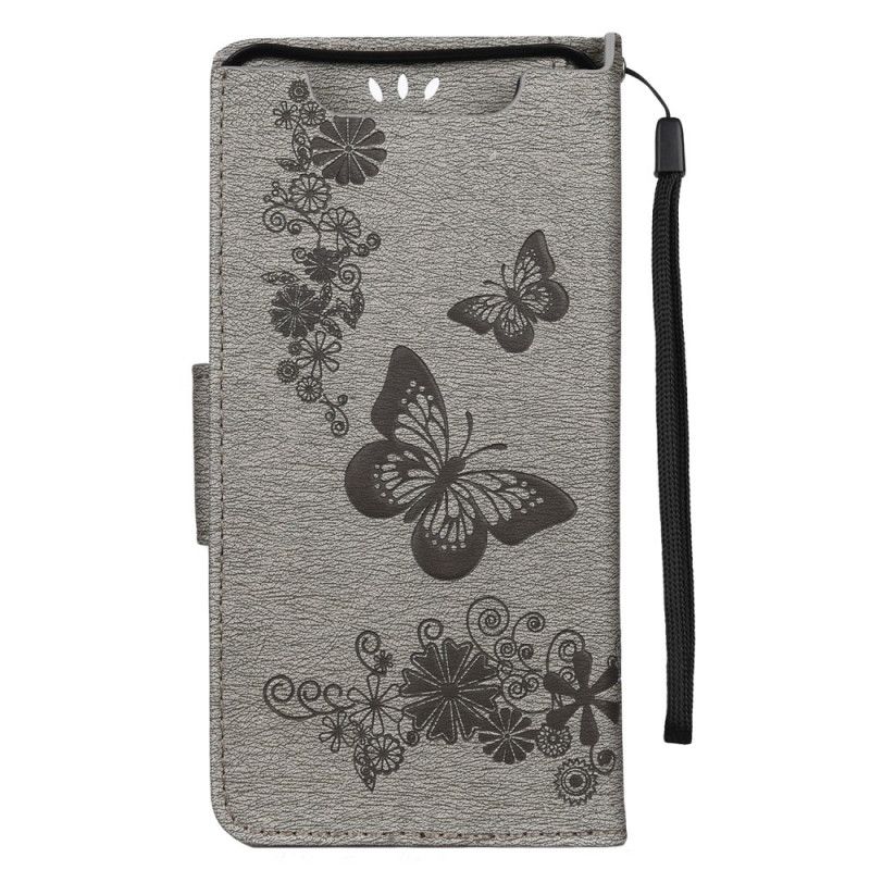 Etui Folio Samsung Galaxy A80 / A90 Szary Czarny Wspaniałe Motyle Stringi Etui Ochronne