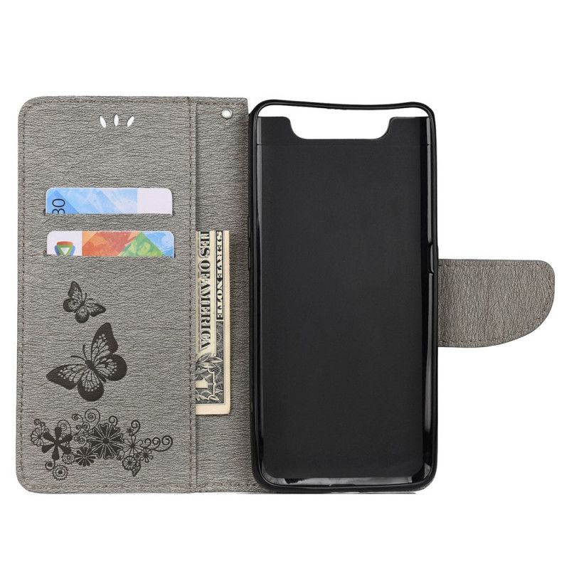 Etui Folio Samsung Galaxy A80 / A90 Szary Czarny Wspaniałe Motyle Stringi Etui Ochronne