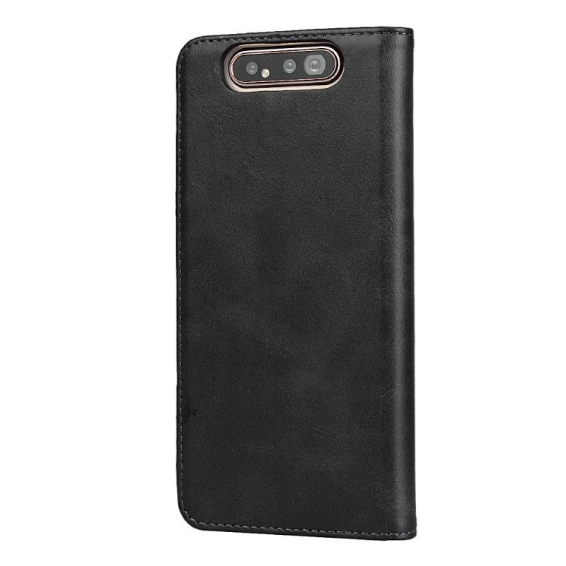 Flip Kotelot Samsung Galaxy A80 / A90 Granatowy Czarny Szwy Z Imitacji Skóry Etui Ochronne