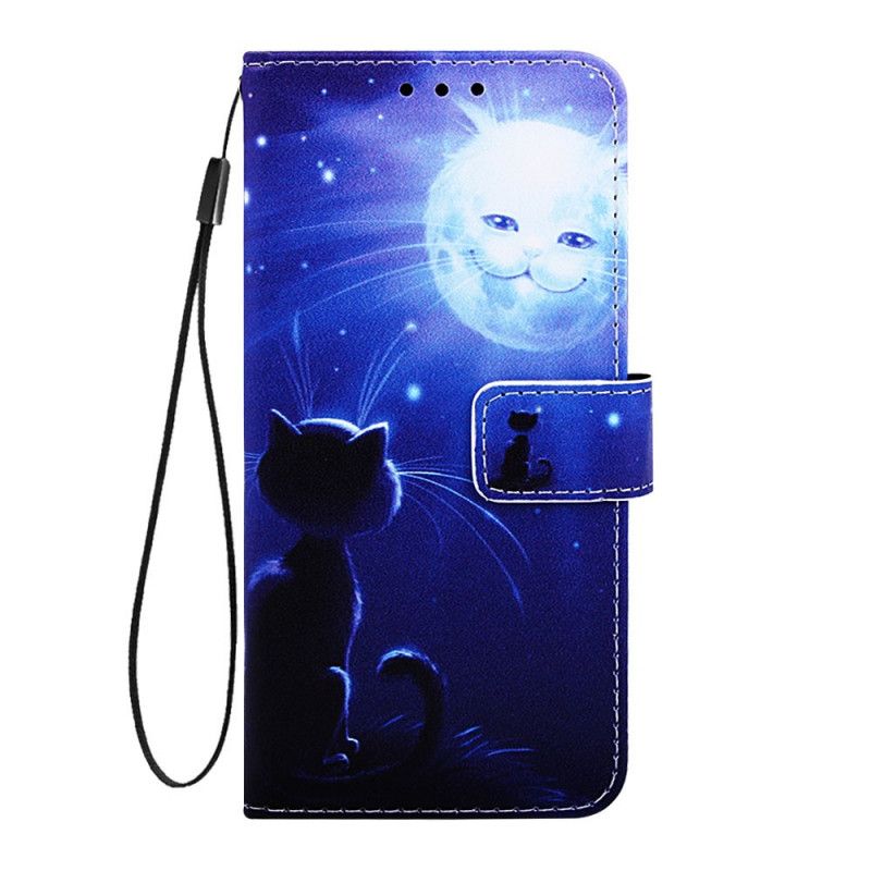 Skórzany Futerał Samsung Galaxy A80 / A90 Etui na Telefon Kot W Świetle Księżyca